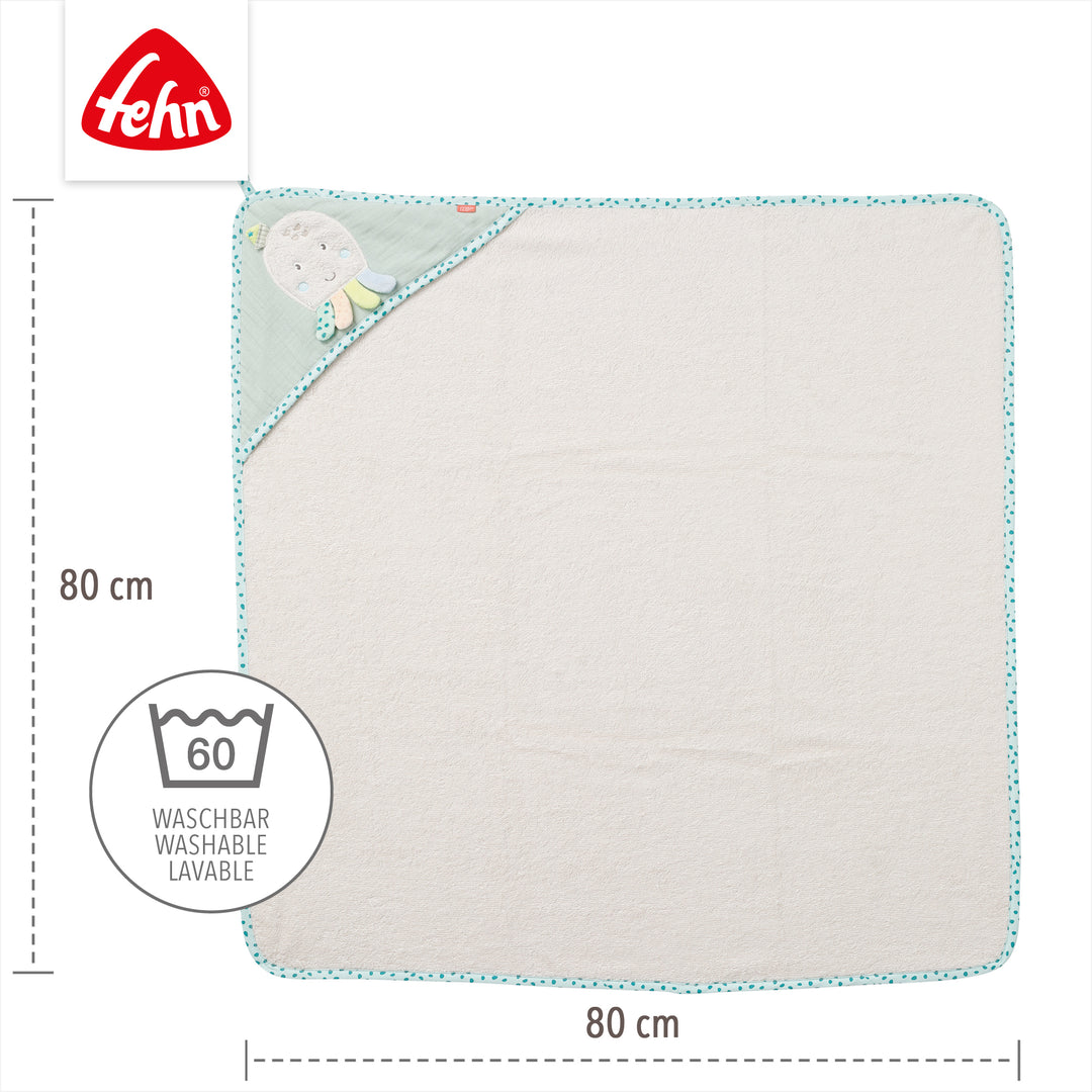 Baby Kapuzenbadetuch Oktopus, 80 x 80 cm, waschbar bei 60°C