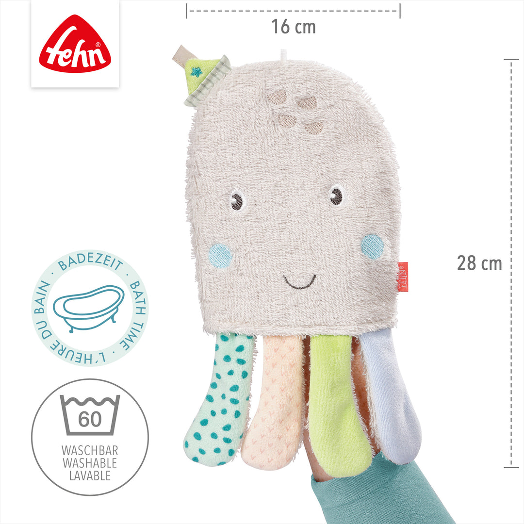 Baby Waschhandschuh Oktopus, 16 x 28 cm, waschbar bei 60°C