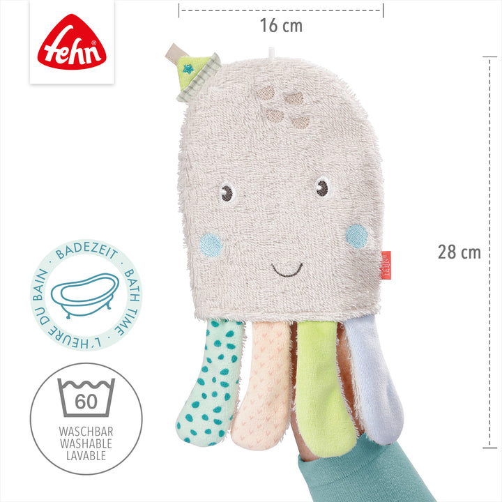 Baby Waschhandschuh Oktopus, 16 x 28 cm, waschbar bei 60°C