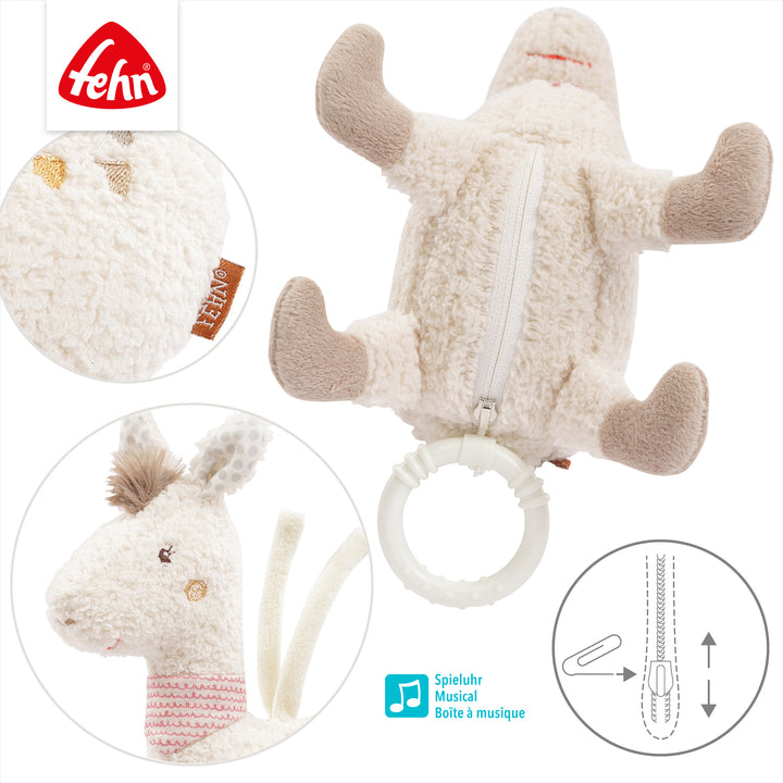 Detailansicht der Baby Spieluhr Lama mit Reißverschluss