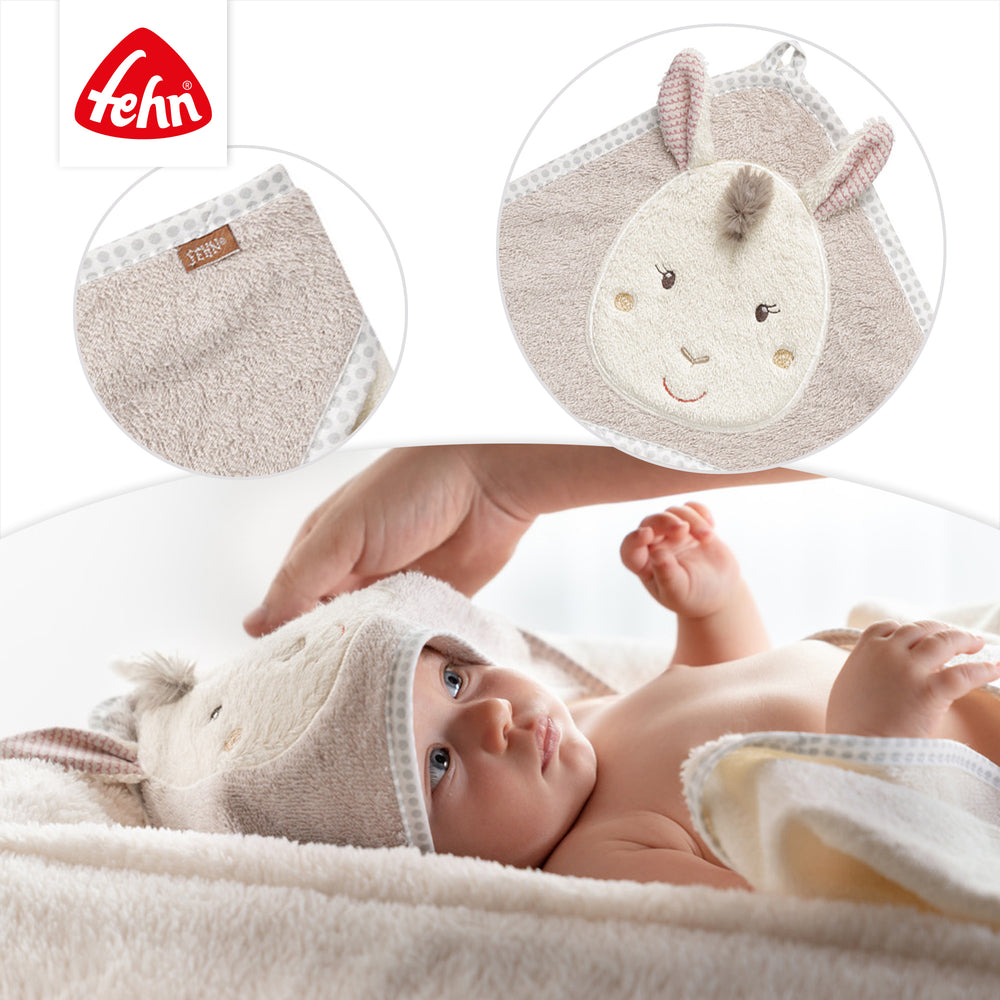 Details des Baby Kapuzenbadetuch Lama aus weichem Frottee