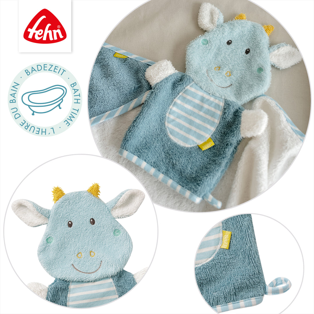 Details des Baby Waschhandschuhs Drache aus weichem Frottee