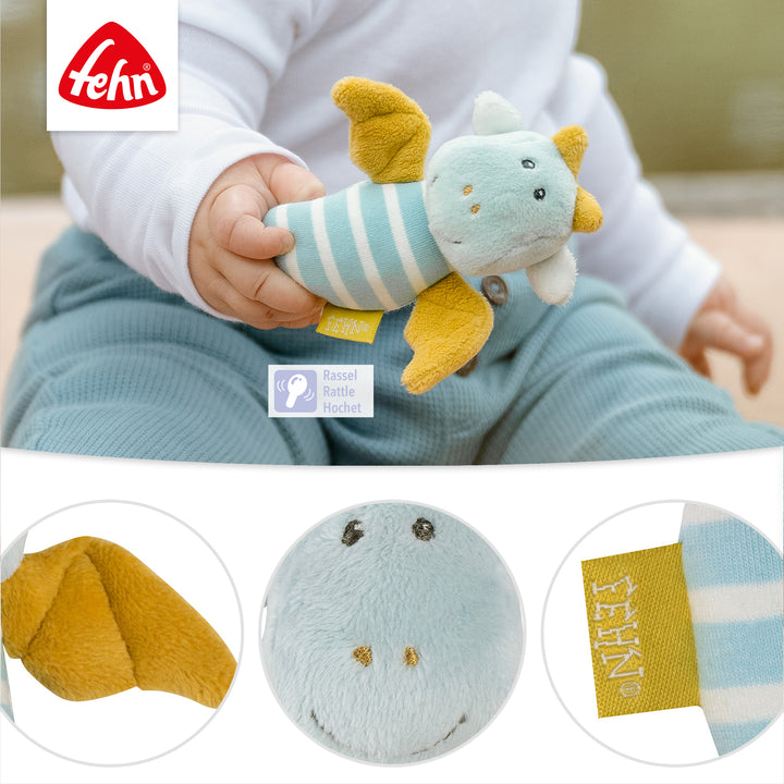 Detailansicht der Baby Mini-Rassel Drache mit integrierter Rassel