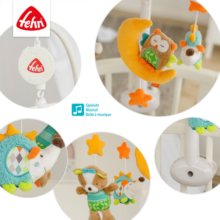 Detailansicht des Baby Musik-Mobile Forest mit Plüschfiguren
