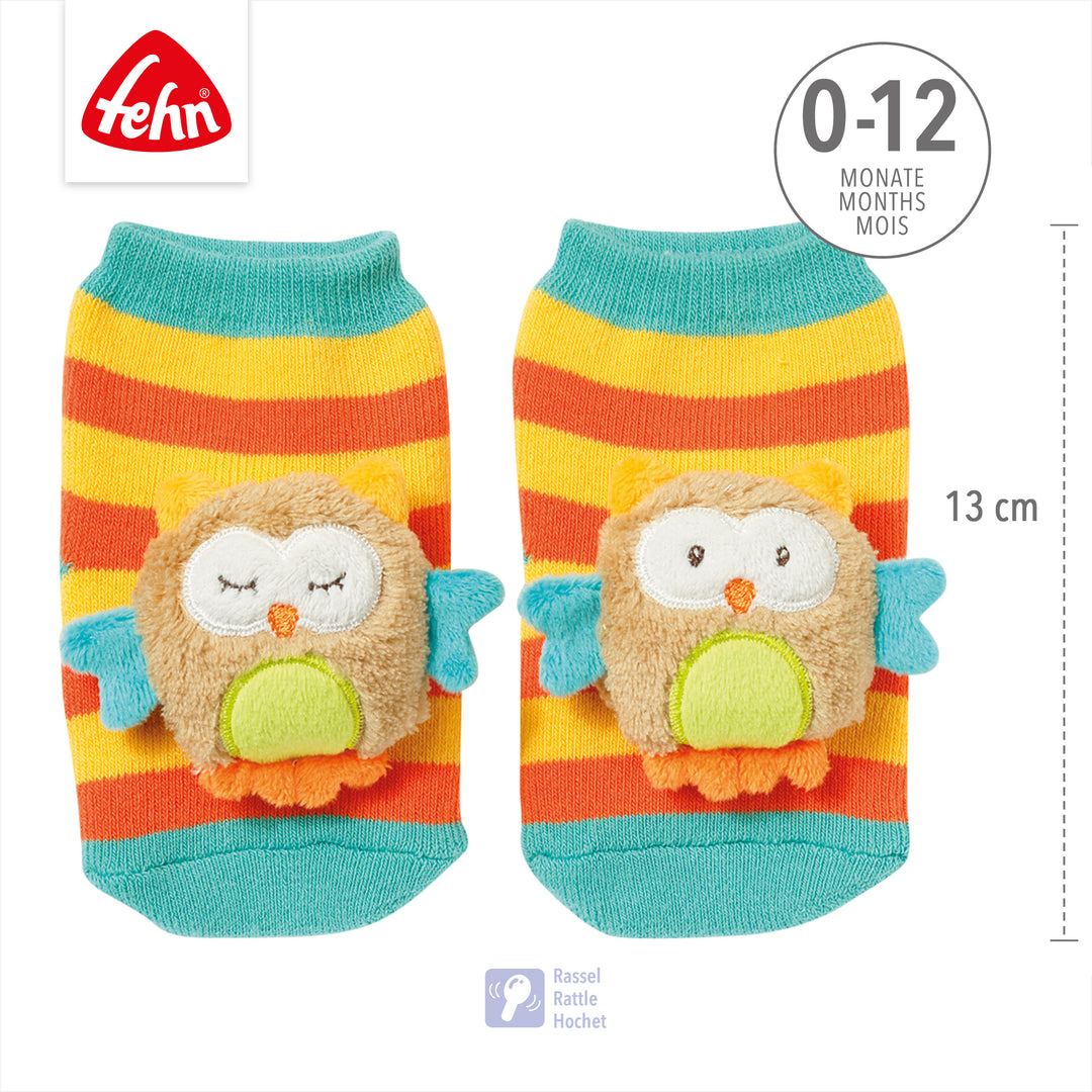 Baby Rasselsocken Eule, 13 cm lang