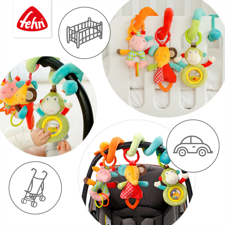 Baby Activity-Spirale Safari an Babybett, Babyschale und Kinderwagen befestigt