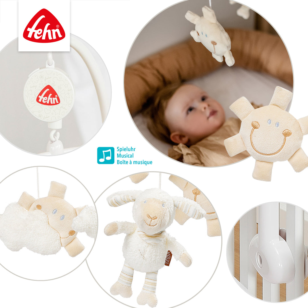 Detailansicht des Baby Musik-Mobile Schaf mit Plüschfiguren