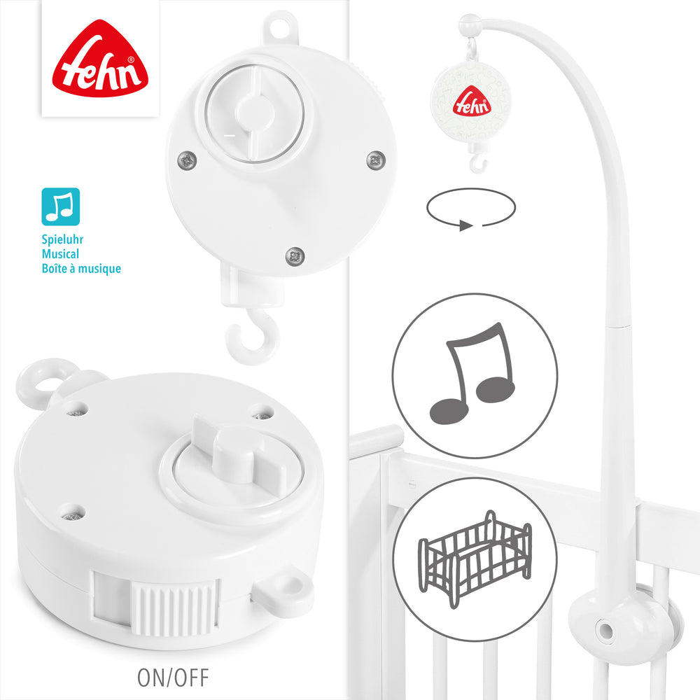 Mobile-Spielwerk mit Drehfunktion und ON/OFF-Schalter, zur Befestigung am Bett